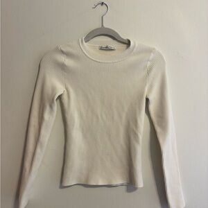 Abercrombie & Fitch Cream Ribbed Long-Sleeve Crewneck Top